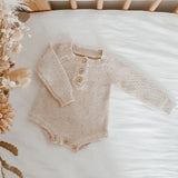 Long Sleeved Knit Romper - Oatmeal Sprinkle