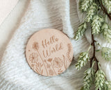 Hello World / Floral - Birth Announcement Plaque
