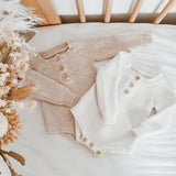 Long Sleeved Knit Romper - Oatmeal Sprinkle