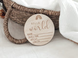 Hello World Birth Plaque / Rainbow